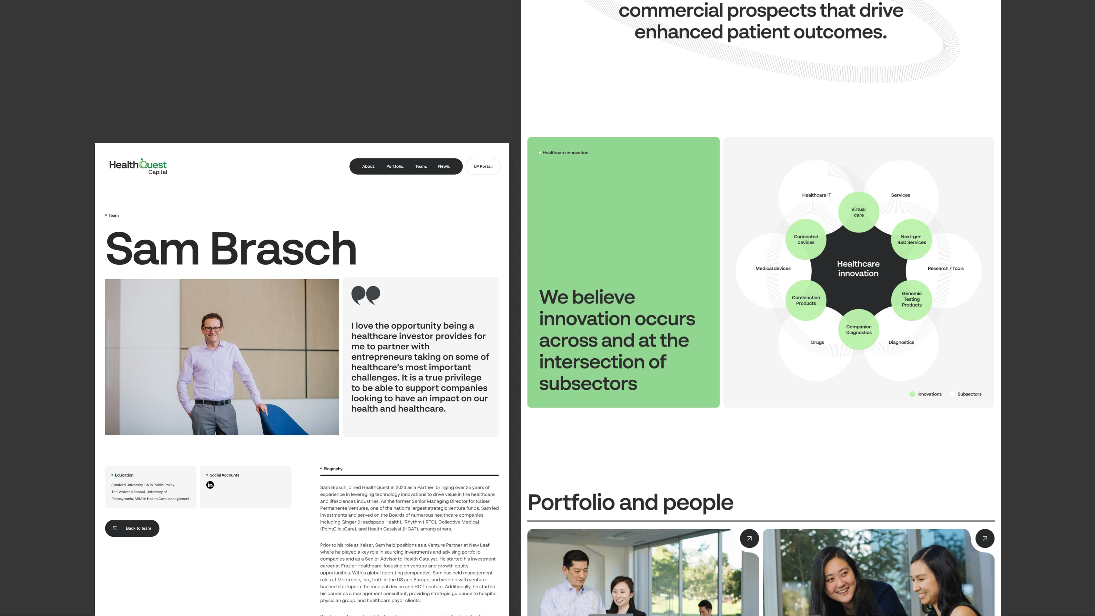Pages of HealthQuest Capital's new website